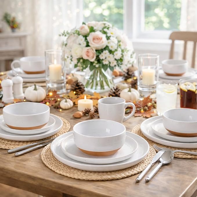 AmorArc Dinnerware Sets for 4, 16 Pieces Ceramic Plates and Bowls Set | Scratch - Image 8