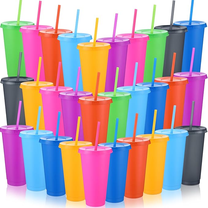 Honeydak 30 Pack Tumbler with Straw and Lid Bulk Cups by Honeydak