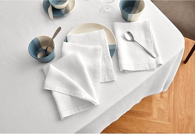 Solino Home Linen White Tablecloth 70 x 108 Inch - 100% Pure Linen Rectangular Tablecloth - Machine Washable Table Cloth for Winter, Valentines, Spring, Easter - Sonoma