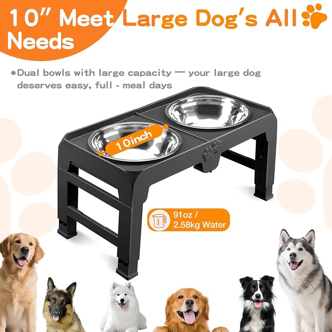 Elevated Dog Bowls for Large Dogs 5 Adjustable Heights 7.5"-15.4", 2 X-Large - Image 3