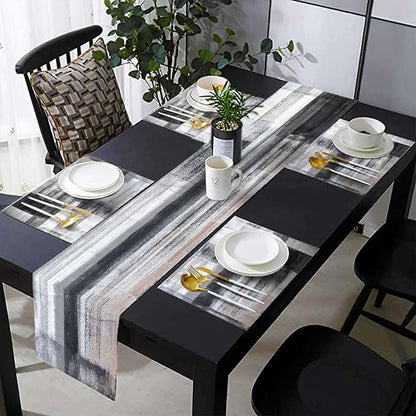 Black and Grey Modern Table Runner and Place Mats Set of 6 Abstract Black and by TQFZP