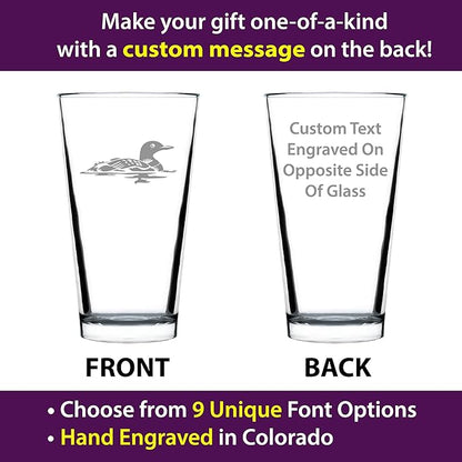 Custom Loon Pint Glass for Beer - Fun Bird Themed Gifts and Decor for Men & Women - 16 oz Glasses
