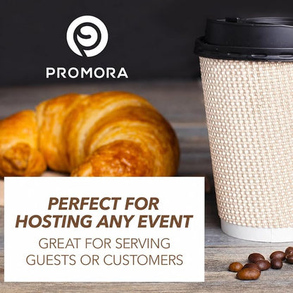 Promora 12 oz Natural Cream Disposable Coffee Cups - Image 4