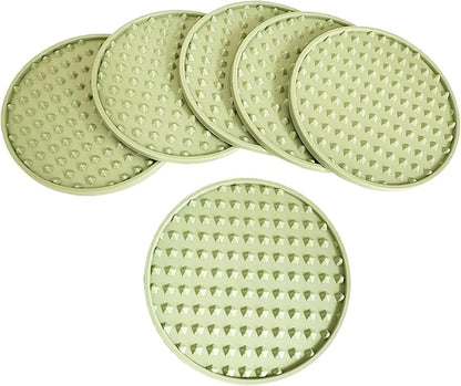 Set of 8 Silicone Coasters, 4'' Drink Coaster with Holder, Round Coasters for Drinks Beer Coffee Home Office Bar Desk Tabletop Protection, Non-Slip Rubber Coaster (Green, 8 Pcs-Metal Holder)