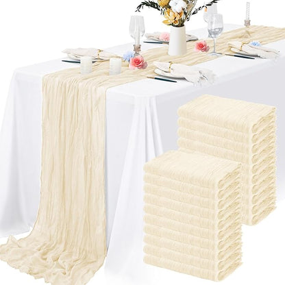 8 Pack Ivory Cheesecloth Table Runner 10FT Long Boho Gauze Fabric Table Runner by Lamshionow