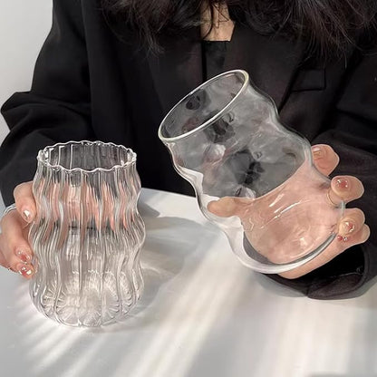 Vintage Ribbed Glassware Water Tumbler, 18 oz Aesthetic Ripple Glass Tumbler - Image 2