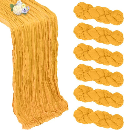 6 Pack Gold Cheesecloth Table Runner 35 x 120 Inch | Boho Gauze Cheese Cloth by Pepmily