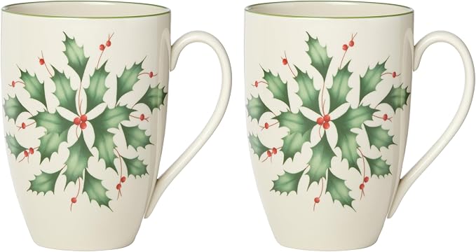 Lenox Hosting the Holidays Holly Porcelain Christmas Mug Set by Lenox