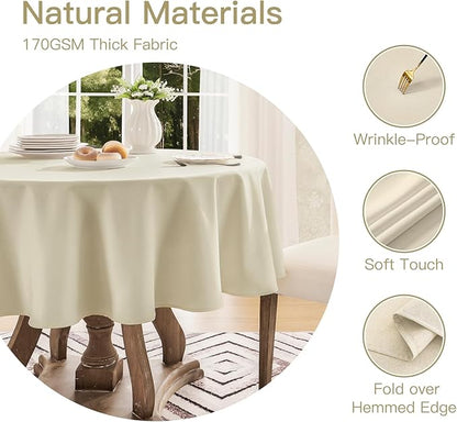 Tablecloth Linen Textured Waterproof & Stain Resistant Table Cloth Wrinkle Free Decorative Fabric Farmhouse Table Cover for Dining/Party/Buffet/Wedding, 60 x 60 Inch, Beige