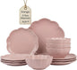 Sango 12 Pieces Scalloped Dinnerware Set, Modern Pink Dishes by Sango
