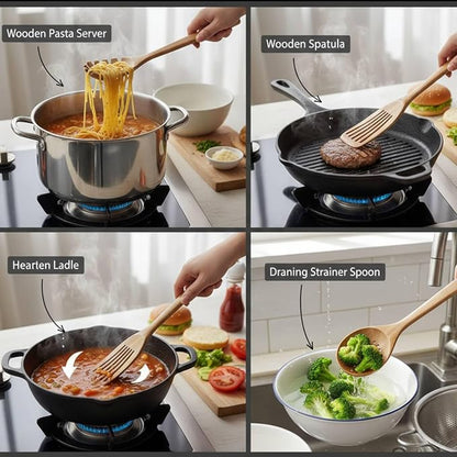 Acacia Wooden Utensil Set, 4 Piece Wood Kitchen Utensils | Includes Spaghetti - Image 6