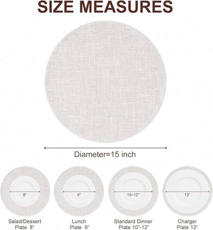homing 15 Inch Round Cloth Placemats Set of 4, Cotton Linen Blend Washable Table Mats, Farmhouse Dining Place Mats for Indoors & Outdoors, Easy to Clean, Beige