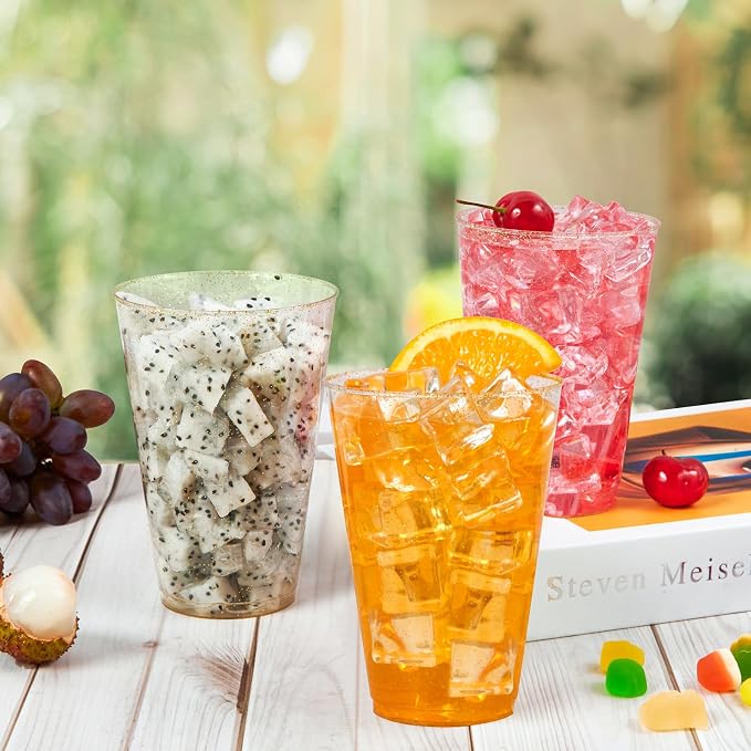 Vplus 100 Pack 14 OZ Gold Glitter Disposable Plastic Cups Glasses - Image 7