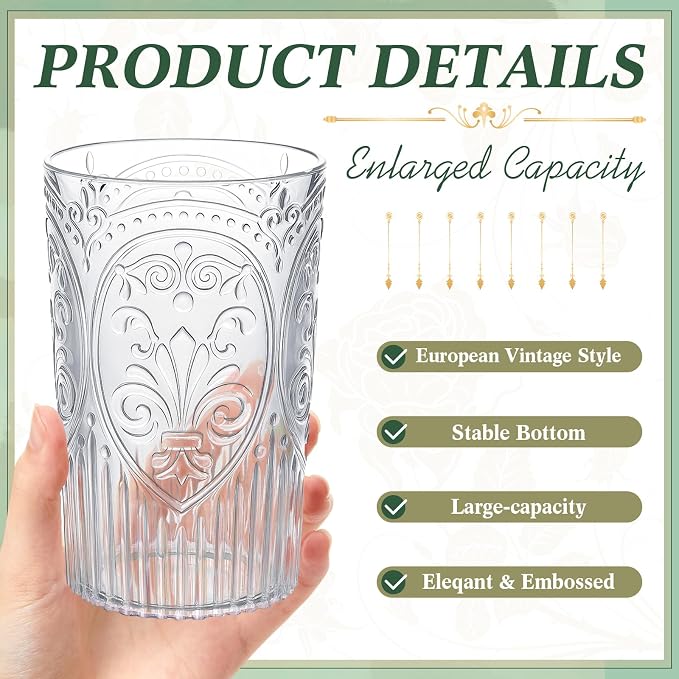 24 Pcs 16 oz Plastic Vintage Drinking Glasses Stemless Ribbed Highball Glasses - Image 2
