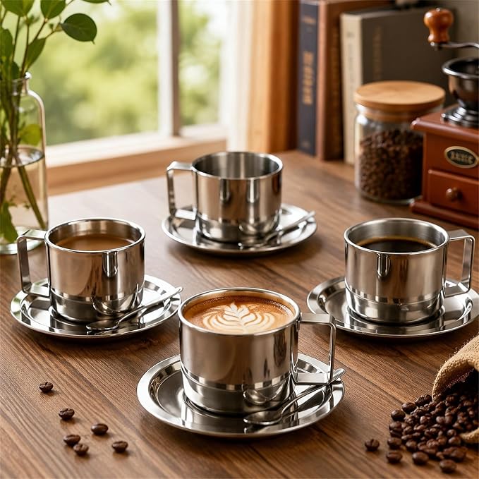 ZENFUN 4 Pack 6.8 oz Coffee Cups Set, 18/8 Stainless Steel Espresso Cup - Image 13