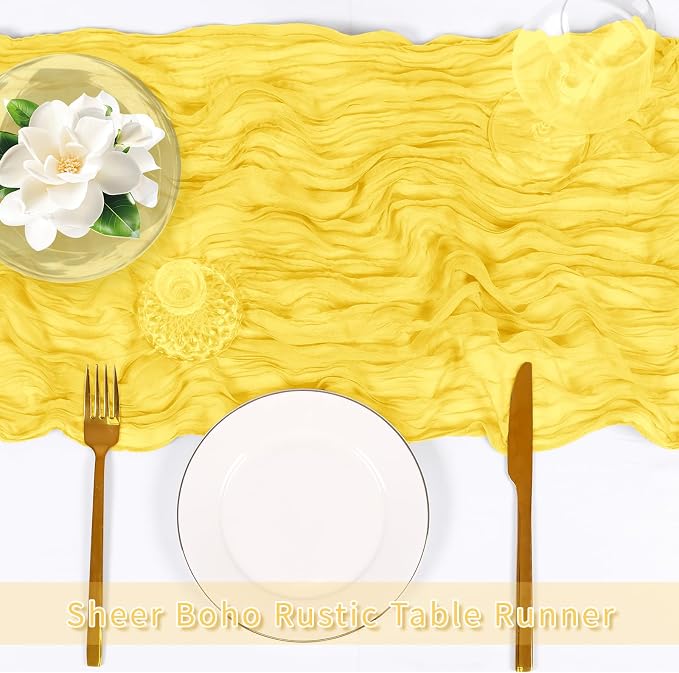 6 Pack Lemon Yellow Cheesecloth Table Runner, 17 x 108 inch, Semi Sheer Boho - Image 5