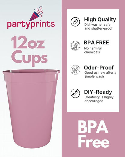 PartyPrints 10 Pack Small 10 to 12 oz Pink Reusable Blank Plastic Cups - Image 3