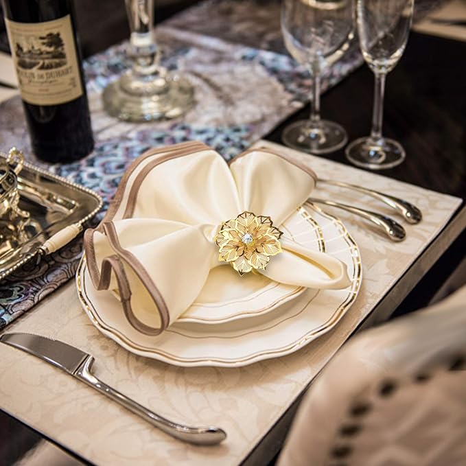 KPOSIYA Set of 20 Napkin Rings, Metal Gold Hollow Out Flower Napkin Ring Holder - Image 2