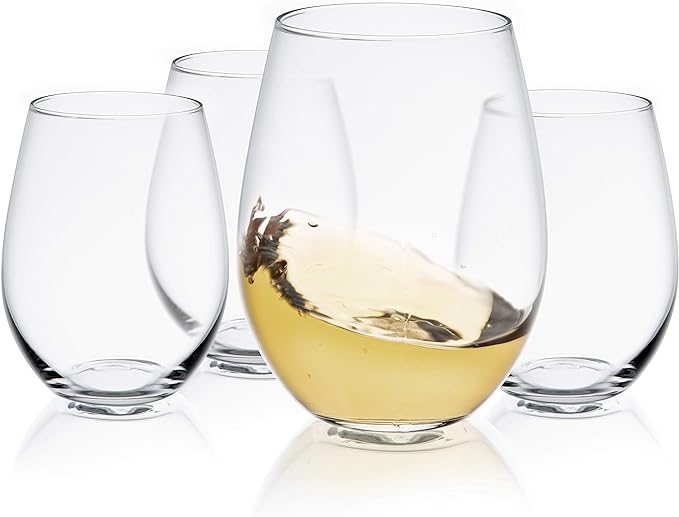 JoyJolt Stemless Wine Glasses Set of 4 – 19 oz Clear Glass Tumblers by JoyJolt