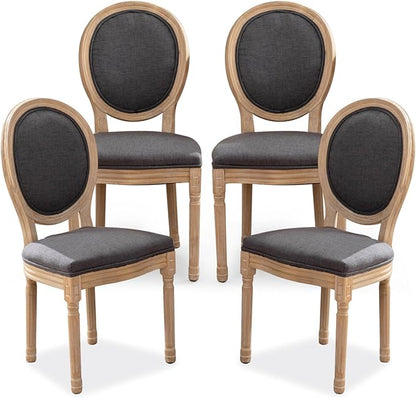 SoarFlash French Dining Chairs Set of 4, Vantage Dining Chair with Round Back, Farmhouse Country Dining Chair for Kitchen,Bedroom,Deep Grey