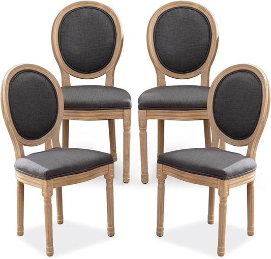 SoarFlash French Dining Chairs Set of 4, Vantage Dining Chair with Round Back, Farmhouse Country Dining Chair for Kitchen,Bedroom,Deep Grey