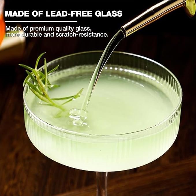 Qipecedm® 4 Pcs Ribbed Coupe Glasses, 10 oz Vintage Coupe Glass Set, Unique - Image 4