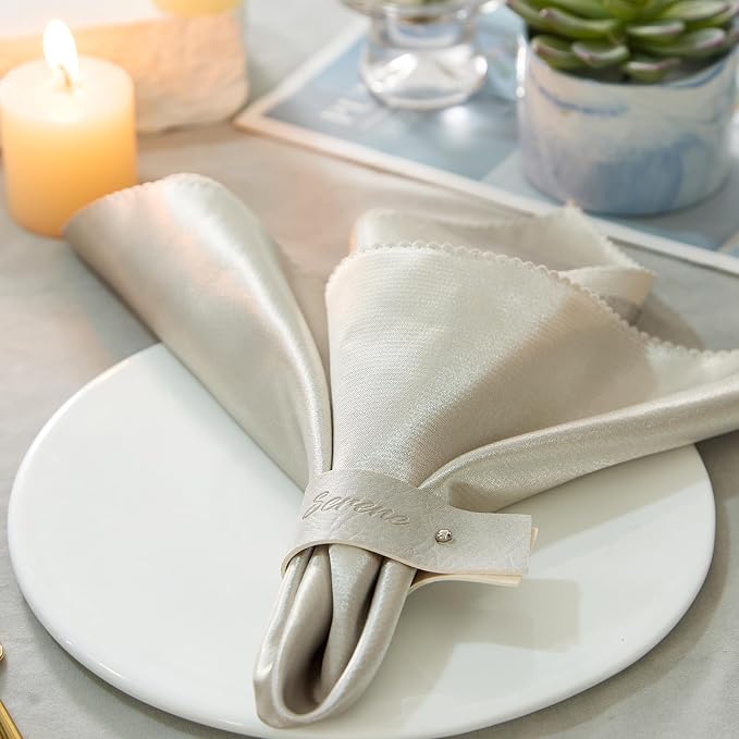 Light White Napkin Rings Set of 6 – Elegant Leather Napkin Ring Holders - Image 5