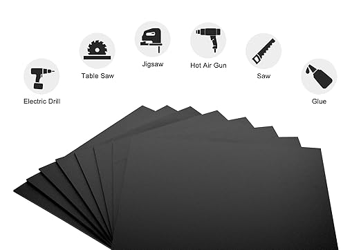 ABS Plastic Sheet 12" x 16" x 1/4" Thick (6mm) Black Rigid Moldable Thermoplastic Board for Crafts, DIY Projects, Home Decor - Textured & Smooth Surface, Pack of 2