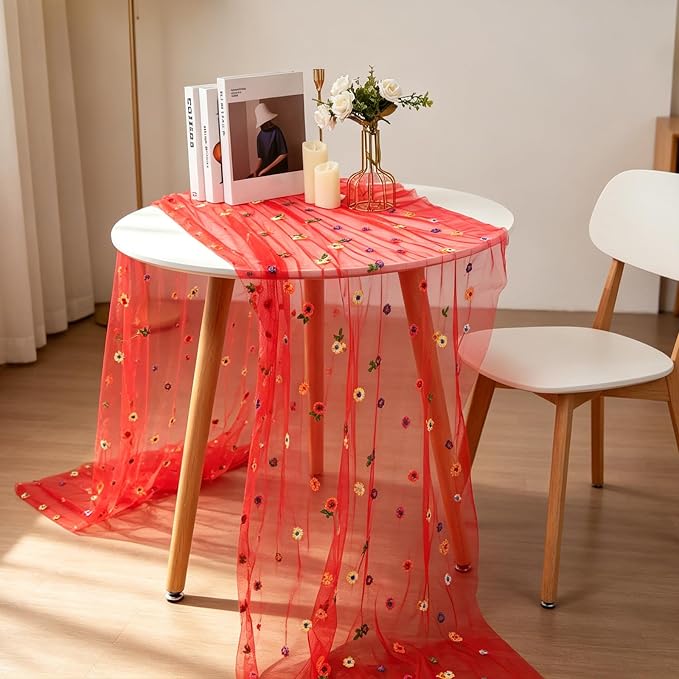 BINBE 3pcs Daisy Spring Table Runner Embroidery Gauze 10FT Florals Seasonal - Image 5