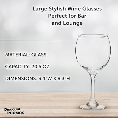 DISCOUNT PROMOS Premiere Wedding Wine Glasses 20.5 oz. Set of 12, Bulk Pack - Restaurant Glassware, Perfect for Red Wine or White Wine - Clear