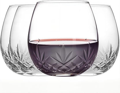 SHOSHIN Hand-Cut Stemless Wine Glasses – Hand Made Lead-Free Crystal Glass (15 Oz, Set of 4) – Ideal Gift