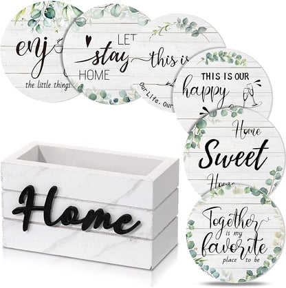 Queekay Coasters Set of 6 House Warming Gifts New Home Wooden Farmhouse Drink by Queekay