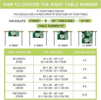 Deep Green Dahlia Flower Summer Table Runner Green Gray Burlap Table Runners - Image 3