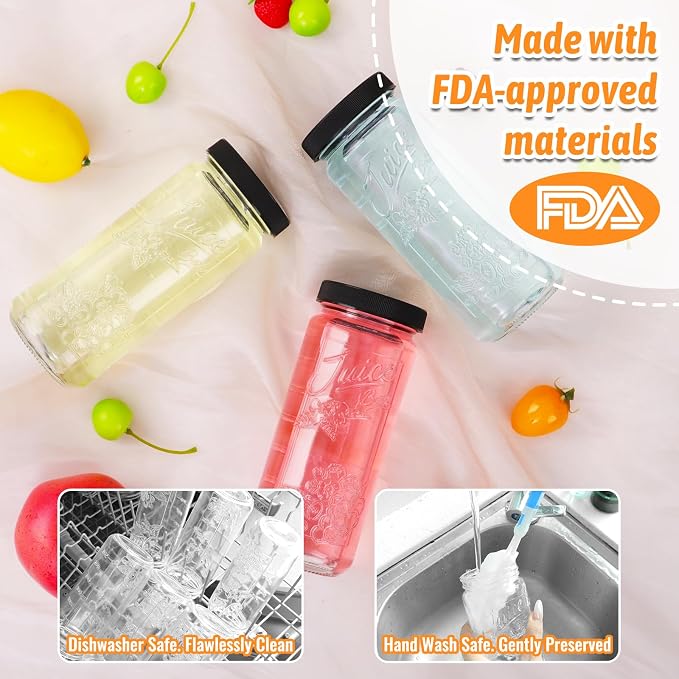 8 Pack 16oz Glass Juice Bottles - Image 7
