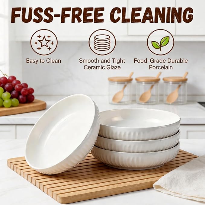 8 Inch Ceramic Pasta Bowls, 4 Pack, 34 Oz Serving Bowls, dishwasher and oven - Image 3