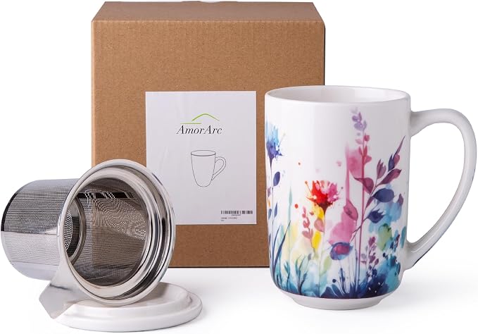 AmorArc Tea Cup With Infuser and Lid, 18oz Loose Leaf Tea Mug With Steeper | - Image 8