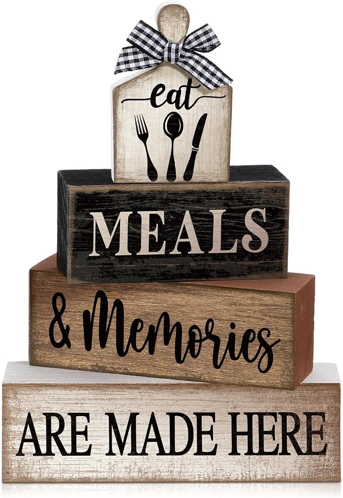 Moucuny 4 Pcs Farmhouse Kitchen Decor Wooden Plate Farmhouse Table Decor Black by Moucuny