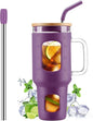 WINSA Glass Tumbler with Straw and Lid, Dark Purple, 40 oz | Iced Coffee Cup by WINSA