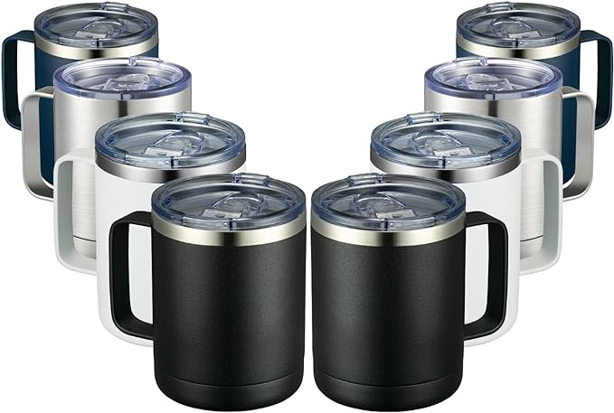 MEWAY 12oz Coffee Mug With Handle 8 Pack Bulk, Stainless Steel Insulated Travel by MEWAY