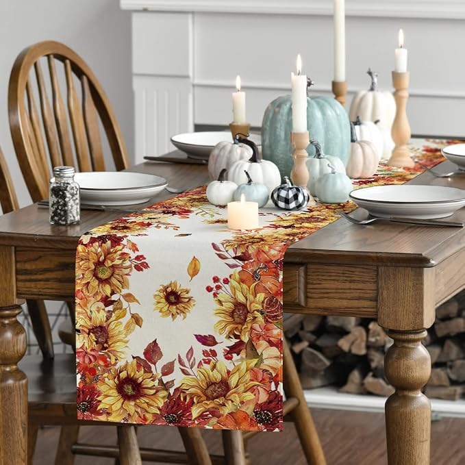 Artoid Mode 210 GSM Fall Table Runner 13x48 Inch Home Party Decor | Sunflower - Image 3