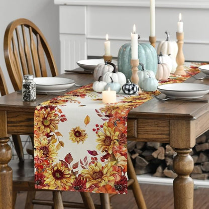 Artoid Mode 210 GSM Fall Table Runner 13x48 Inch Home Party Decor | Sunflower - Image 3
