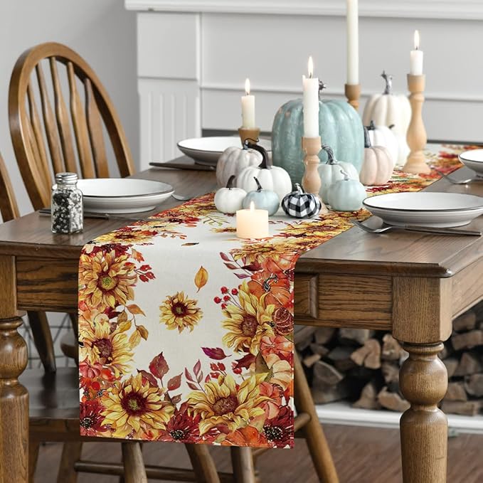 Artoid Mode 210 GSM Fall Table Runner 13x36 Inch Home Party Decor | Sunflower - Image 3