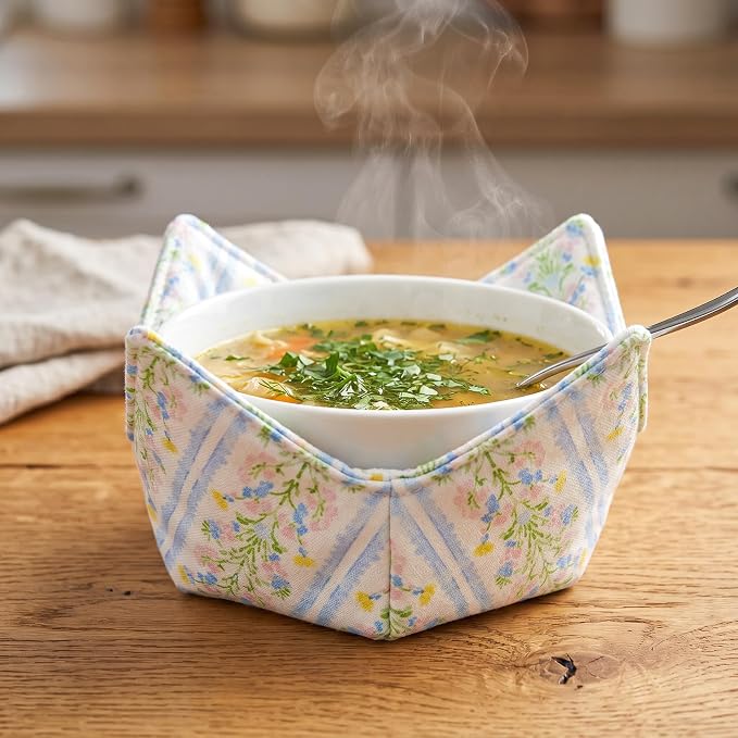 Cotton Microwavable Bowl Cozy, Microwave-Safe Hot Bowl Holders, Soup Bowl Cozy - Image 3