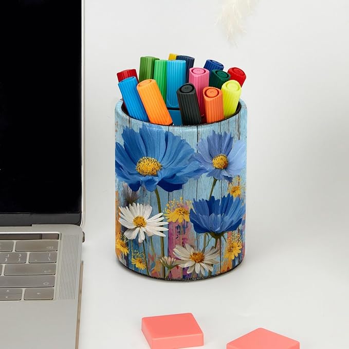 Rural Wooden Flowers Leather Pen Holder - Image 5