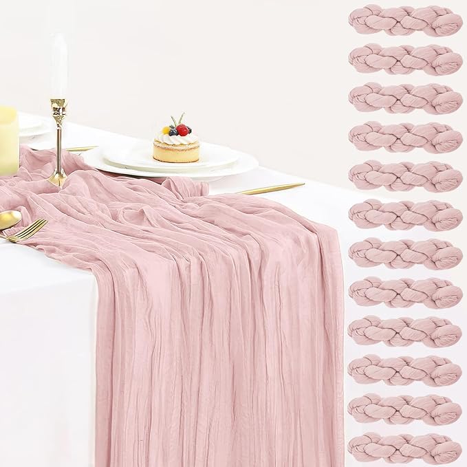 12 Pack Dusty Pink Cheesecloth Table Runner 35x120 Inches Spring Summer Boho by BlueTopCoLtd