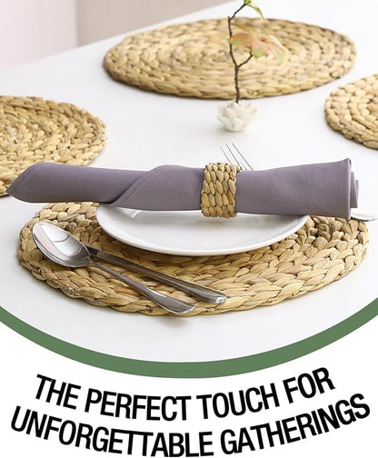 56 Pcs Rattan Napkin Rings Set, Woven Wicker Napkin Holders Bulk, Natural Water Hyacinth Handmade Boho Table Decor for Thanksgiving, Christmas, Wedding Table Dinnerware Decoration Set