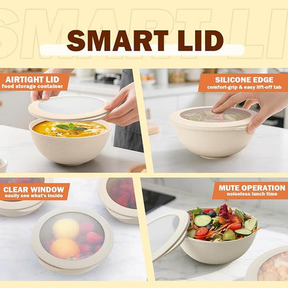 Wheat Straw Bowls Set with Lids, Unbreakable 40 OZ Large Cereal Bowls Set of 4 - Image 4