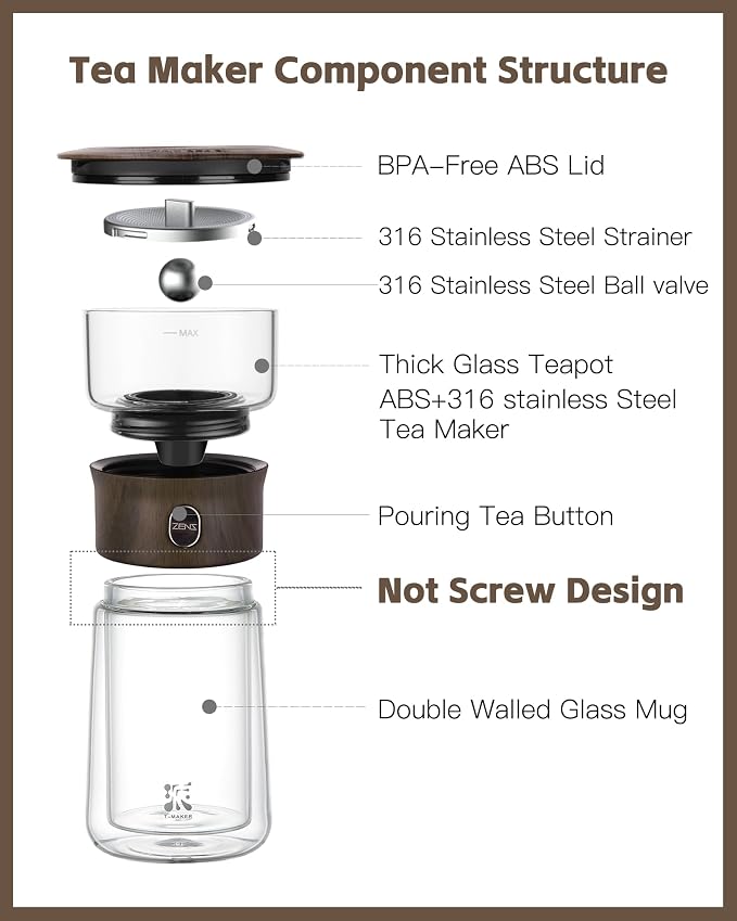 ZENS Glass Infuser Teapot, One Touch Tea Maker - Image 6