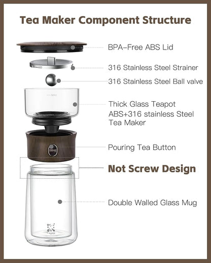 ZENS Glass Infuser Teapot, One Touch Tea Maker - Image 6