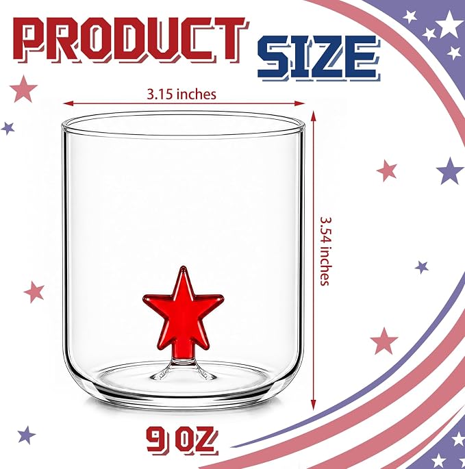 Potchen 2pcs Patriotic Icon Juice Glass 9oz Stemless Wine Glasses American Red - Image 2